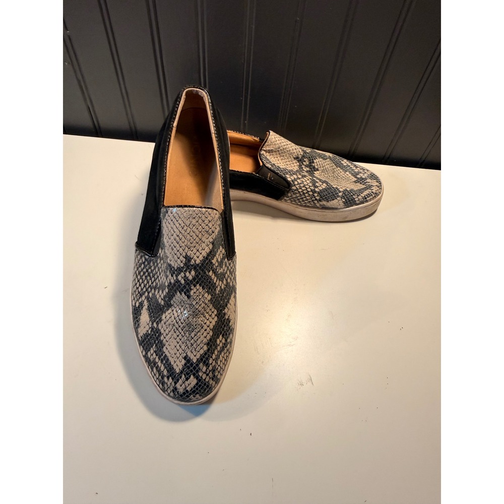 Vionic Midi Snake Print Slip On Sneakers Black Grey Platform Shoes 9 356MID